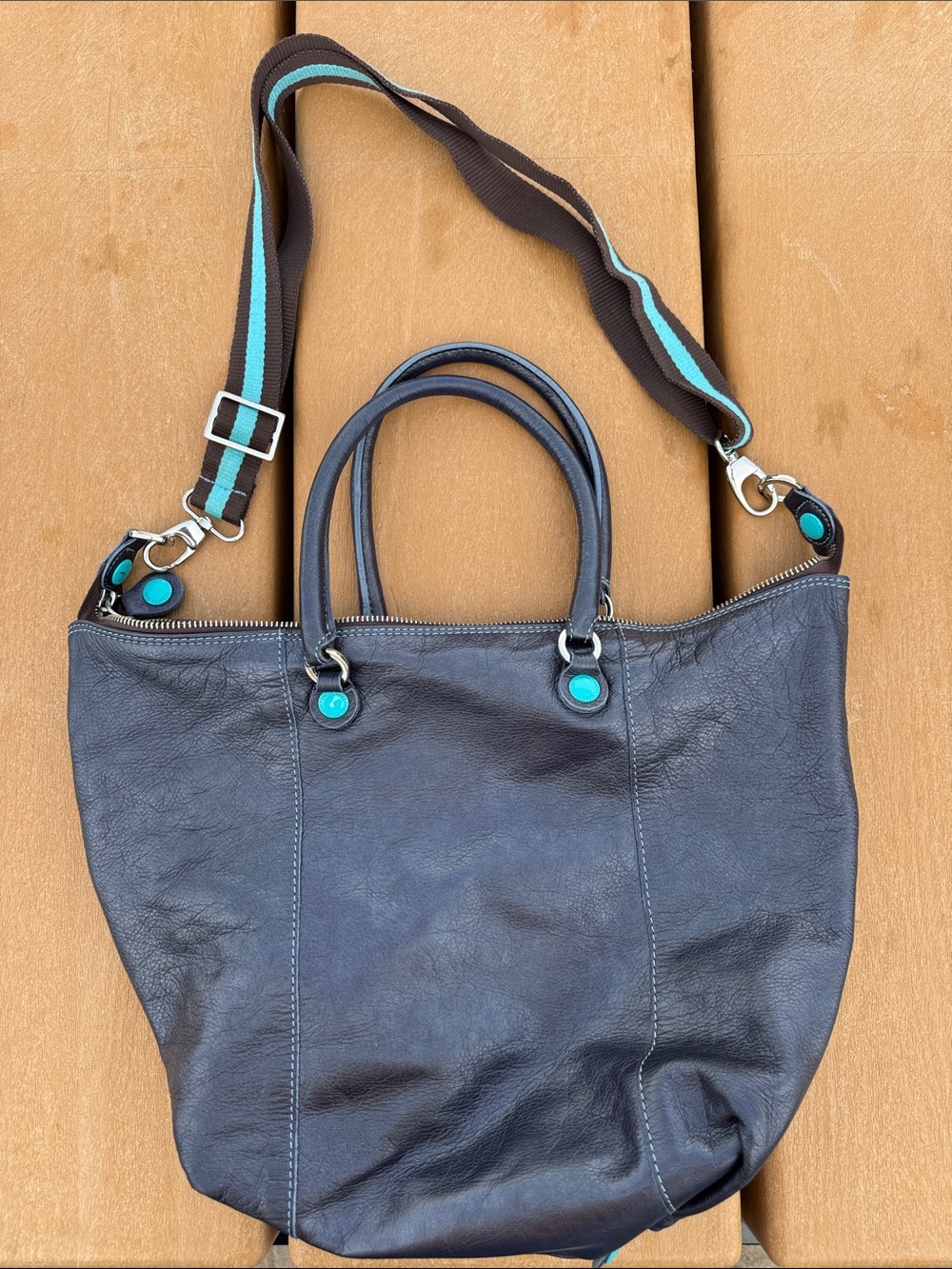 Black Leather Tote Bag with Adjustable Strap